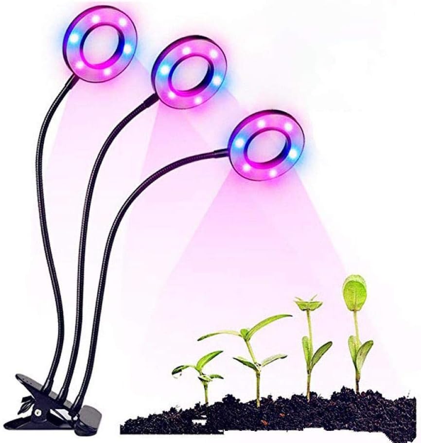Grow Lights for Indoor Plants Hydroponics Garden Dimming Timer Clip LED Grow Light USB Powered Flexible Goose Neck Clamp Clip for Balcony Greenhouse, 27W Three Head