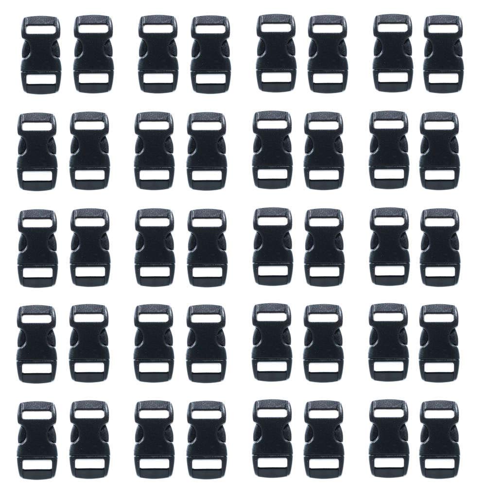 Paracord Planet 3/8-Inch Black Plastic Buckles – Curved Contoured Quick Side Release Buckles for DIY, Crafting, Webbing, Bracelets, Backpacks, Tactical Bags, Gear, and More (40 Pack)