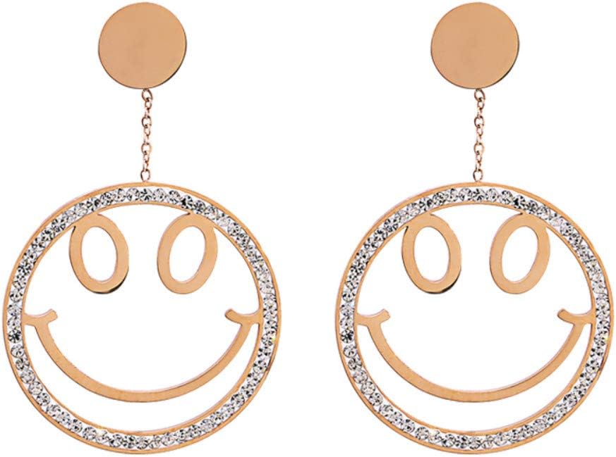 Girl's/Women's earrings, cutout, 5A zirconia, smile pendant, titanium steel, hypoallergenic, earrings