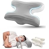 BAMHILL Cervical Neck Pillow for CPAP Users, Ergonomic CPAP Pillow for Side Sleeper, Extra-Height Adjustable Sleep Apnea Pillow for Side Back Stomach Sleeping, Reduce Air Leak & Mask Pressure