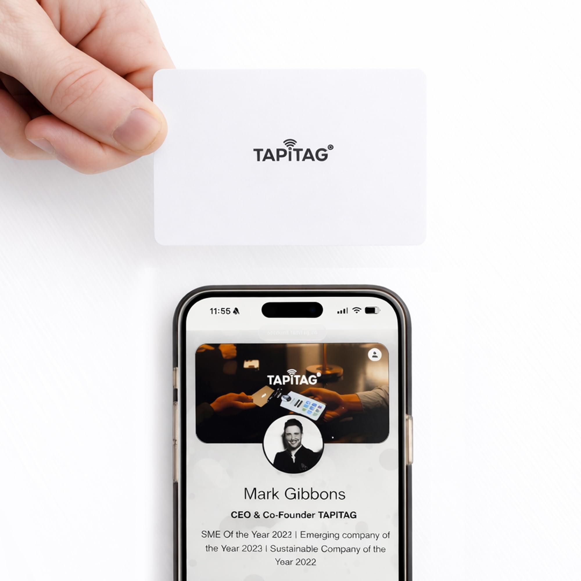 TAPiTAG PVC Digital Business Card – No Subscription Required – Contactless Card with NFC, QR and Online Profile for Networking and Business Events (White)