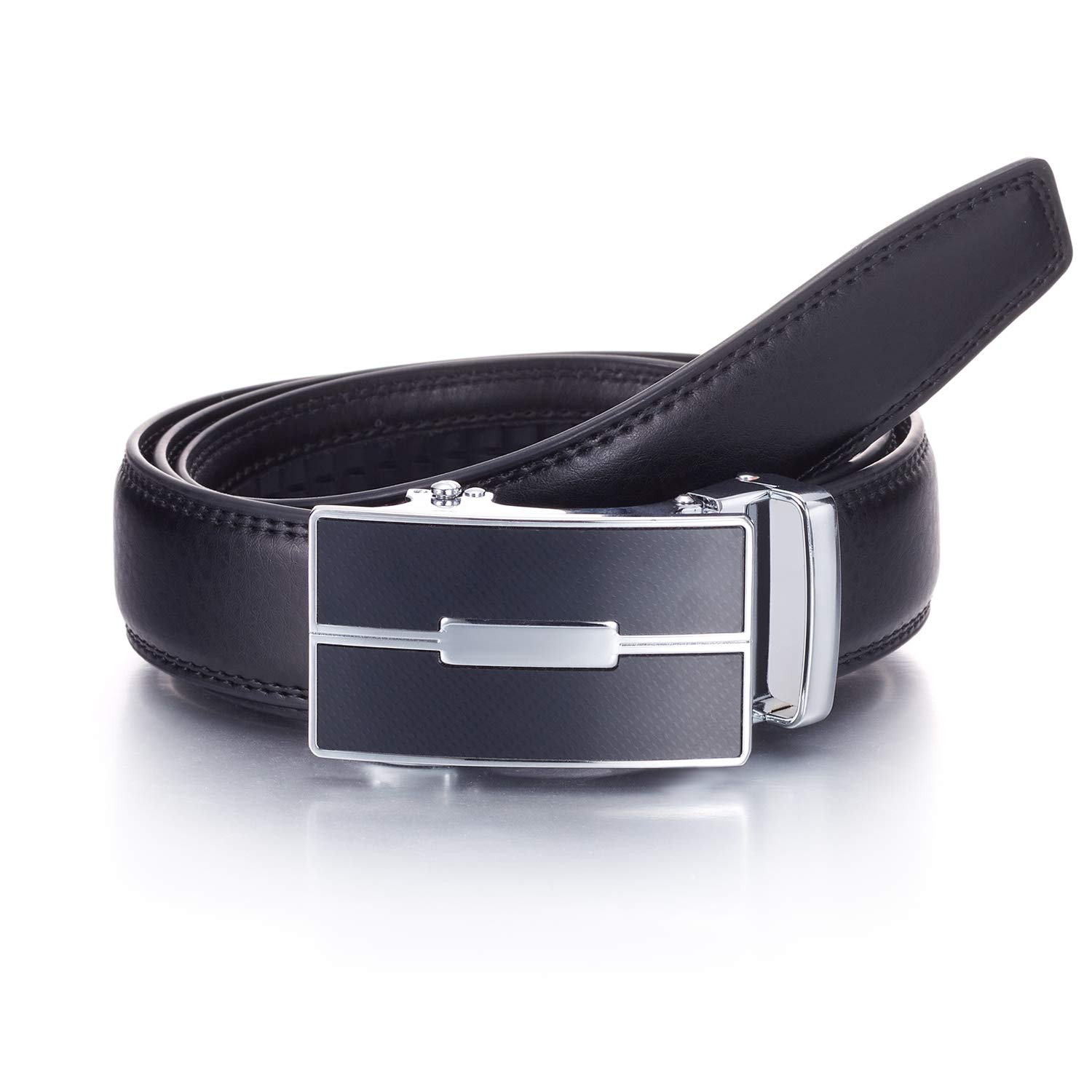YEHMAN Men's Leather Automatic Ratchet Belt with Sliding Buckle without holes 3 cm (505 Black, 115 cm)