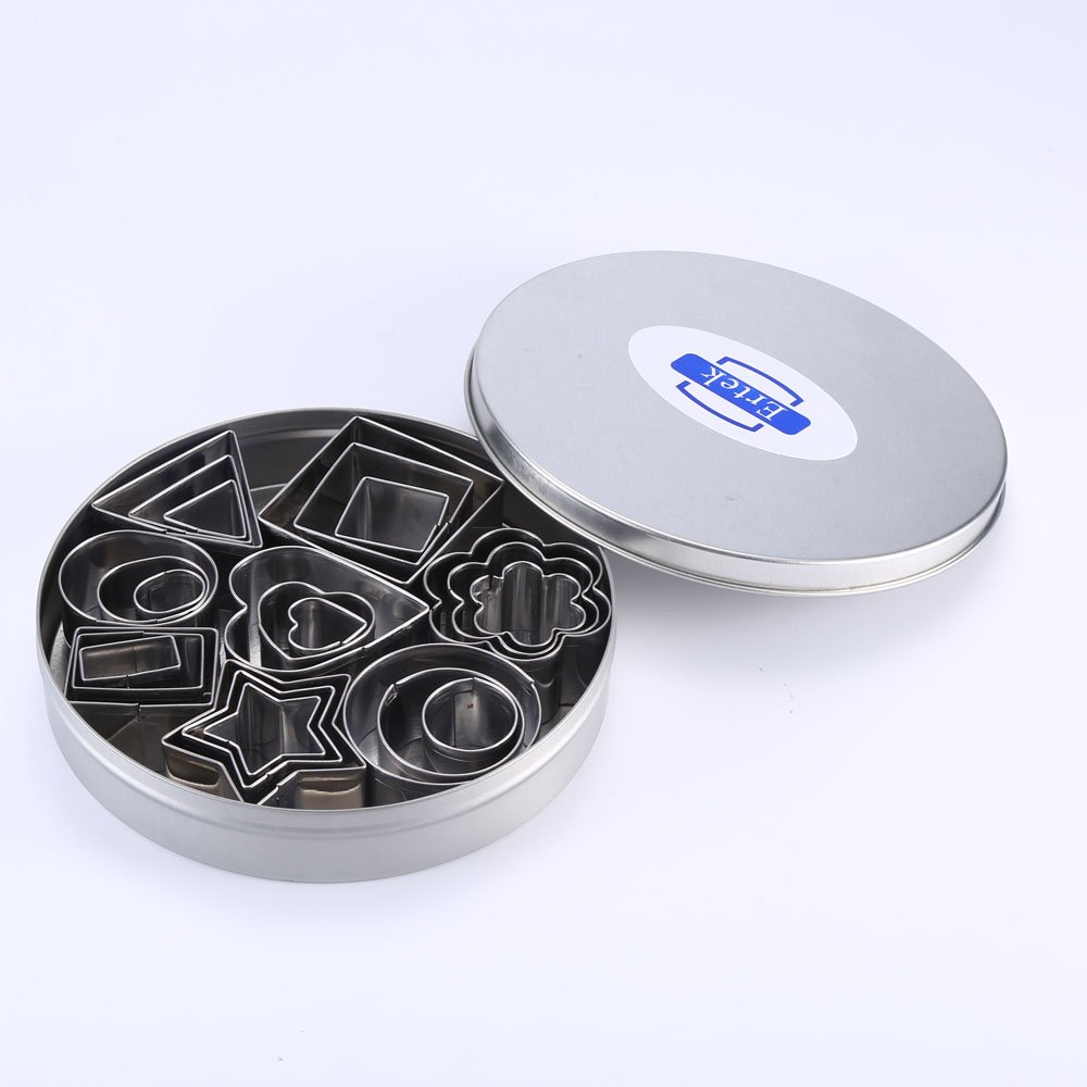 Ertek Biscuit Cookie Cutters Set- 24 Pieces Small Assorted size Stainless Steel Plain Edge Geometric Cutters for Kitchen, Baking, Dessert Plating Design and Molding Cake Decoration