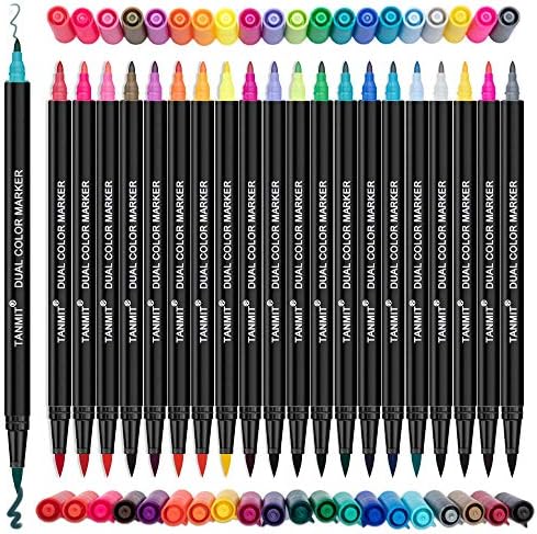 Twin Coloured Markers, Tanmit 40 Colour Twin Tip Brush Pens, Double-end Skinny Artwork Marker, Vibrant Element Drawing Pen Set for Grownup Coloring Guide, Journal and Extra (20 Pack)