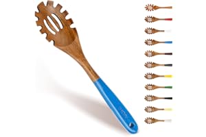 AIUHI Wooden Spaghetti Server, 13 Inch Teak Wood Pasta Fork, Blue, 1 Piece