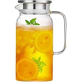 42OZ Glass Pitcher with Lid and Spout, Water Jug, 1250ml Carafe for Hot/Cold Water, Juice and Homemade Beverage, Large Iced Tea Pitcher for Coffee