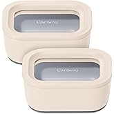 Caraway 2pc Glass Food Storage Set - 2.6 Cup Food Containers (2) - Non-Toxic Ceramic-Coated Glass - Air Release Technology - Compact & Stackable Design - Cream