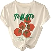 SweatyRocks Women's Tomato Graphic Crew Neck T Shirts Letter Print Short Sleeve Summer Casual Tees