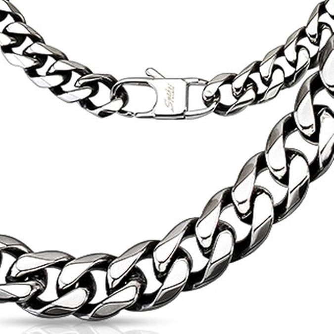 Bungsa® Königskette Edelstahl Massive Halskette 10mm breit/dick Biker 60cm lang (Edelstahlkette Damenkette Herrenkette Neckla
