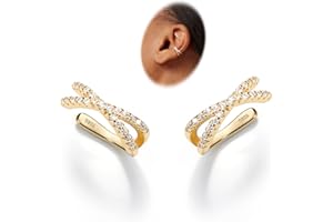 KRFY 2Pcs Adjustable Ear Cuff S925 Sterling Silver Ear Cuffs Non Piercing Cuff Earrings for Women 5A Cubic Zirconia Clip On Cartilage Helix Conch Fake Earrings Hypoallergenic