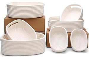 HLWDFLZ 7 Piece Cotton Rope Woven Basket Set - Small Basket for Baby Nursery, Pets, Montessori, Dog & Cat Toy Boxes, Bathroom Organization Bins (White)
