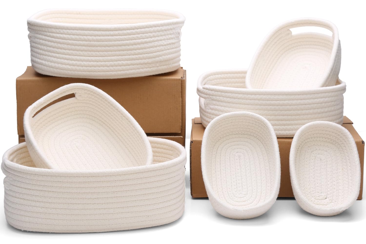 Photo 1 of HLWDFLZ 7 Piece Cotton Rope Woven Basket Set - Small Basket for Baby Nursery, Pets, Montessori, Dog & Cat Toy Boxes, Bathroom Organization Bins (White)