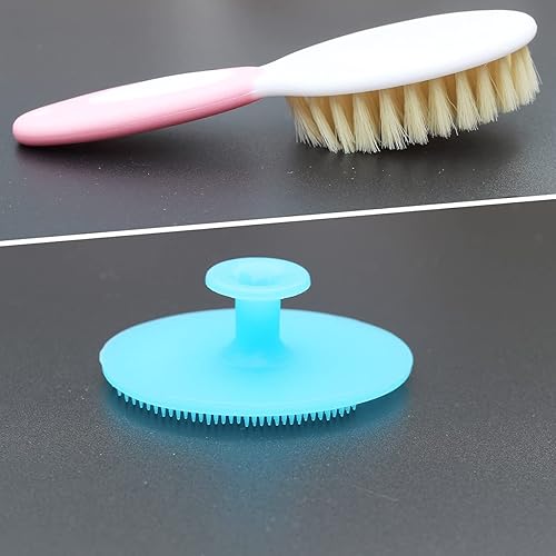 Baby Hair Brush &Silicone Baby Cradle Cap Brush Set, for Newborns