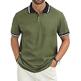 LuxMania Men's Casual Short Sleeve Polo Shirts Classic Button Summer Collared Golf Top T-Shirt with Pocket