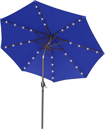 Amazon Com 9ft Patio Umbrella Ourdoor Solar Umbrella Led Umbrellas With 32led Lights Tilt And Crank Table Umbrellas For Garden Deck Backyard And Pool 12 Colors Blue Garden Outdoor
