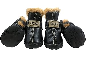 WINSOON Winter Dog Boots & Paw Protectors: Outdoor Anti-Slip Dog Snow Shoes, Dog Booties Provide Warmth to Dogs Paws from Ice and Snow, Rubber Sole PU Leather Upper Faux Fleece-Lined, Black Dog Shoes Size 3