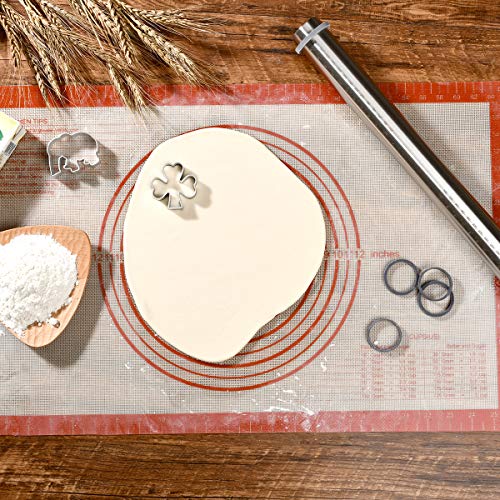 Adjustable Rolling Pin Stainless Steel with Silicone Guide Rings- Non-Stick Dough Roller for Baking, Pizza, Pasta, Pie Crust, Cookie, Pastry, Fondant Icing - 15.8 Inch - Thumbnail 6