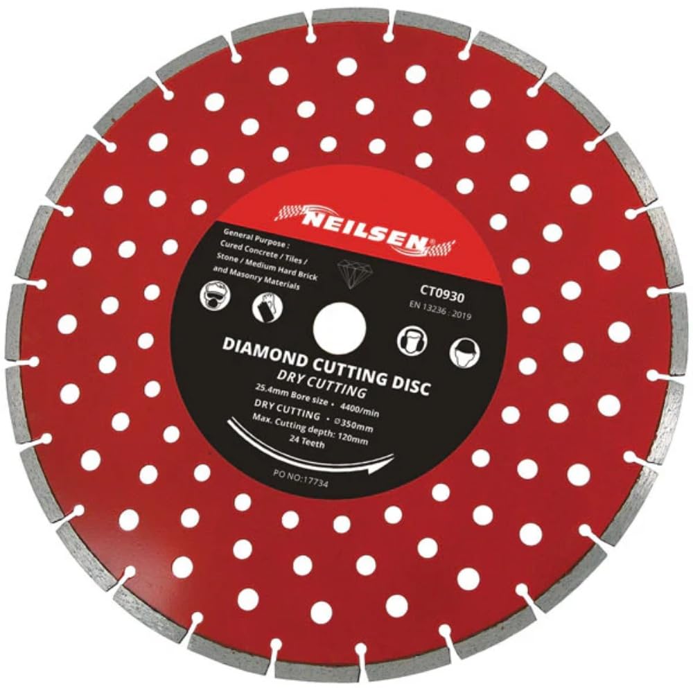 Neilsen CT0930 350mm 14in Segmented Diamond Cutting Disc 120mm Cutting Depth 25.4mm Bore 4400rpm For Concrete Tile Stone Brick Masonry