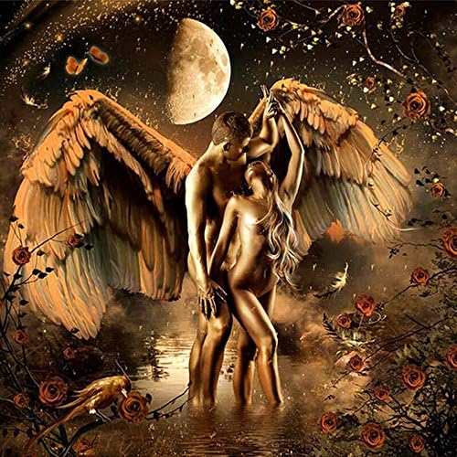 HKKY 5D DIY Diamond Painting Angel couple full Round Paste drill Round diamonds embroidery Fashion home decor (20x20cm)