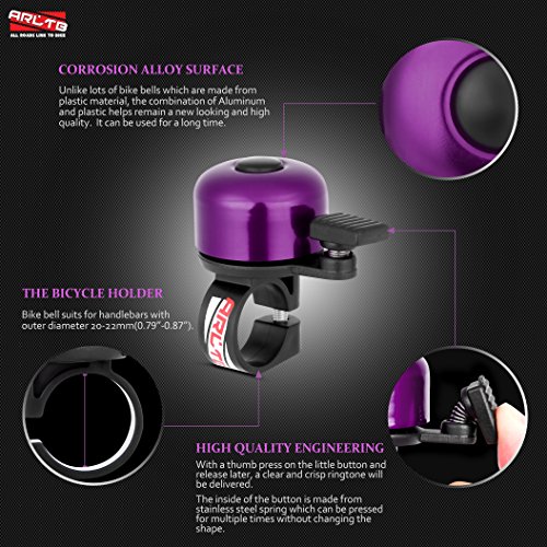 Arltb Aluminum Alloy Bicycle Bell (4 Colors) Bike Bell Ring Horn Accessory Clear and Loud Ringtone Alert Fits for Boys Girls Kids Mountain Road Bike Fits 20mm-22mm Handlebar (Purple)