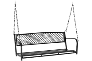 VINGLI Upgraded Metal Patio Porch Swing, 660 LBS Weight Capacity Steel Porch Swing Chair for Outdoors, Heavy Duty Garden Swing Bench for Gardens & Yards (Pattern 2)
