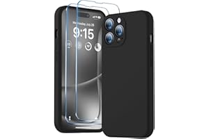 BossKiss Compatible with iPhone 14 Pro Max Case, Silicone Upgraded [Camera Protection] [2 Pcs 9H Screen Protector], Soft Anti-Scratch Microfiber Lining, 6.7 inch, Black