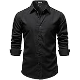 JEMITOP Mens Stretch Vintage Slim Fit Button Down Shirts Business Casual Long Sleeve Dress Shirt
