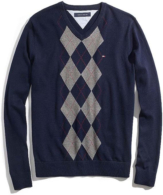 Amazon Tommy Hilfigerメンズアーガイルvネックセーター M ネイビー セーター 通販