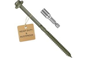 DETII Timber Screws #14 x 10 inch, Heavy Duty Wood Screws with Hex Socket, Green Outdoor Lag Screws for Deck, Fence, Garden Self-Tapping, Rust-Resistant Coated, Sample Pack 10pcs
