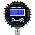 MEASUREMAN 2-1/2" Dial Size Digital Air Pressure Gauge with 1/4'' NPT Bottom Connector and Protective Boot, 0-250psi, Accuracy 1%, Battery Powered with LED Light Short Thread