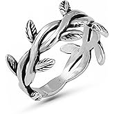 LOMBARDY JEWELRY Genuine 925 Sterling Silver Ring Olive Leaf Style Band Oxidized Luxury Statement Ring