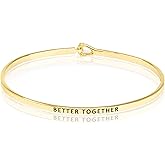 SM Inspirational Positive Message Engraved Thin Cuff Bangle Bracelets for Women (BETTER TOGETHER - Gold)