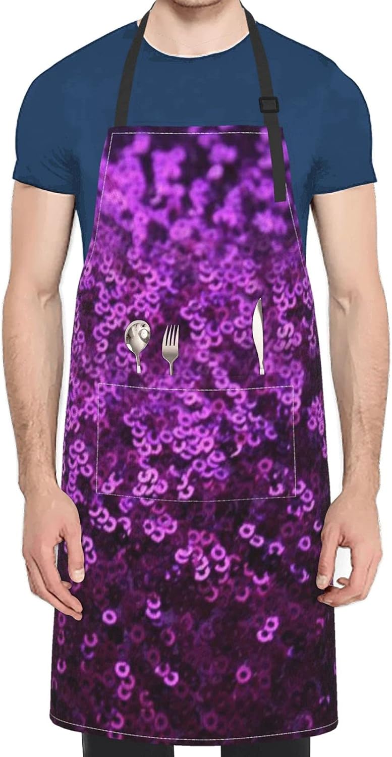 purple bling Sequins Women Aprons with pockets Waterproof Fresh Apron Waitress Chef