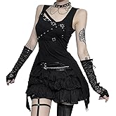 Inpunktoo Punk Asymmetrical Tank Tops for Women Goth Y2k Grunge Sleeveless Emo Fairy Square Neck Rave Flowy Steampunk