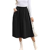 Skirts for Women Vintage Trendy Elastic High Waisted Casual Work Flowy Swing A Line Fall Skirt with Pockets