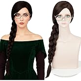Probeauty Dark Brown Braid Wig with Glasses for Women, Long Braided Cosplay Hair Wig for Halloween Costume Party (Adult Size)