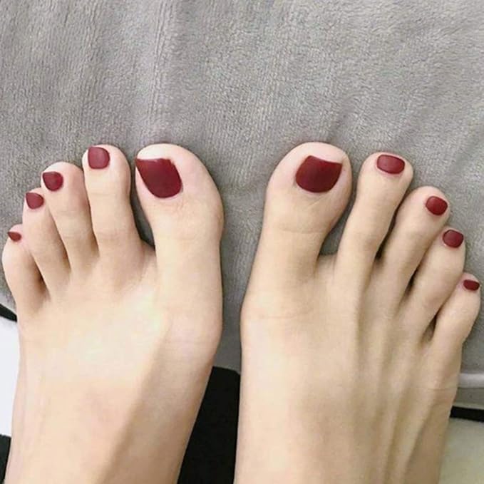 Adflyco Matte Square Fake Toenails Red Short Press on