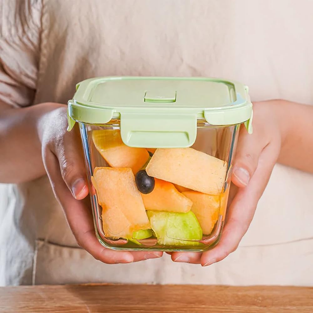 S.ROKE TTAN 900ml Glasbehälter Mit Deckel, Glas Vorratsdosen Mit Deckel Luftdicht. Quadrat Meal Prep Behälter, Mealprep Gläser, Glas Suppen Behälter Für Mikrowelle, Gefrierschrank und Spülmaschine 9