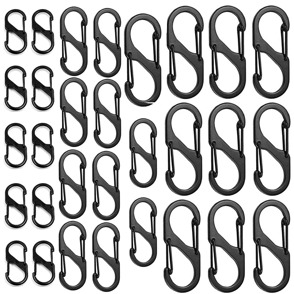 DEXIFUXI 30PCS S Small Carabiner Keyring Clip, 3 Sizes Dual Spring Opening Keychain Clip S Ring Locking Carabiner Buckle Double Clip Hook for Outdoor Hiking Fishing Camping