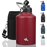Konokyo 1 Gallon Jug with Handle,128 oz Insulated Water Bottle with Carrying Pouch, Double Wall Vacuum Stainless Steel Metal Bottle,Dark red