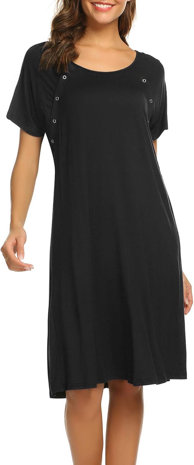 Ekouaer Women’s Nursing/Delivery/Labor/Hospital Nightdress Short Sleeve Maternity Nightgown with Button S-XXL at  Women’s Clothing store