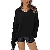 i·ta fit Women Hollow Out V Neck Pullover Sweater Long Sleeve Knitted Tops Fall Casual Sweater