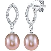 THE PEARL SOURCE Genuine White Freshwater Cultured Pearl & Cubic Zirconia Elka Earrings for Women