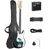 GLARRY Full Size Electric Bass Guitar Beginner Kit 4 String Exquisite Basswood Bass with 20W AMP, Cable, Strap, Bag and Accessories (Dark Blue, 39"Right Handed)