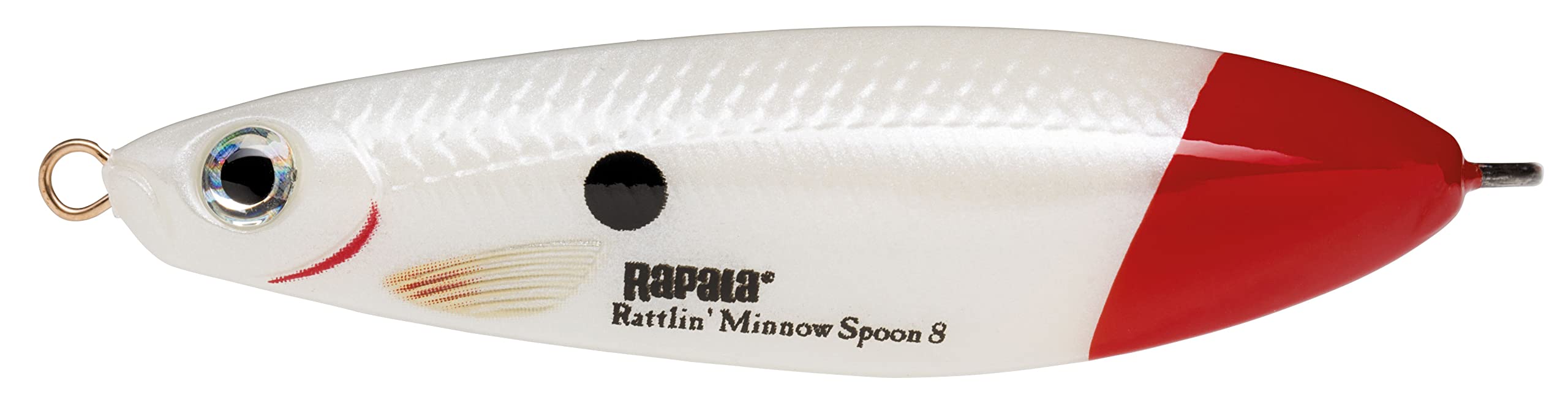 Rapala Rattlin' Minnow Spoon-Loose Fishing Lure - Freshwater Fishing Tackle - Variable Swimming Depth 8 cm / 16 g - Made in Estonia - Pearl White Red Tail Adult Unisex, Multi-Colour, Standard