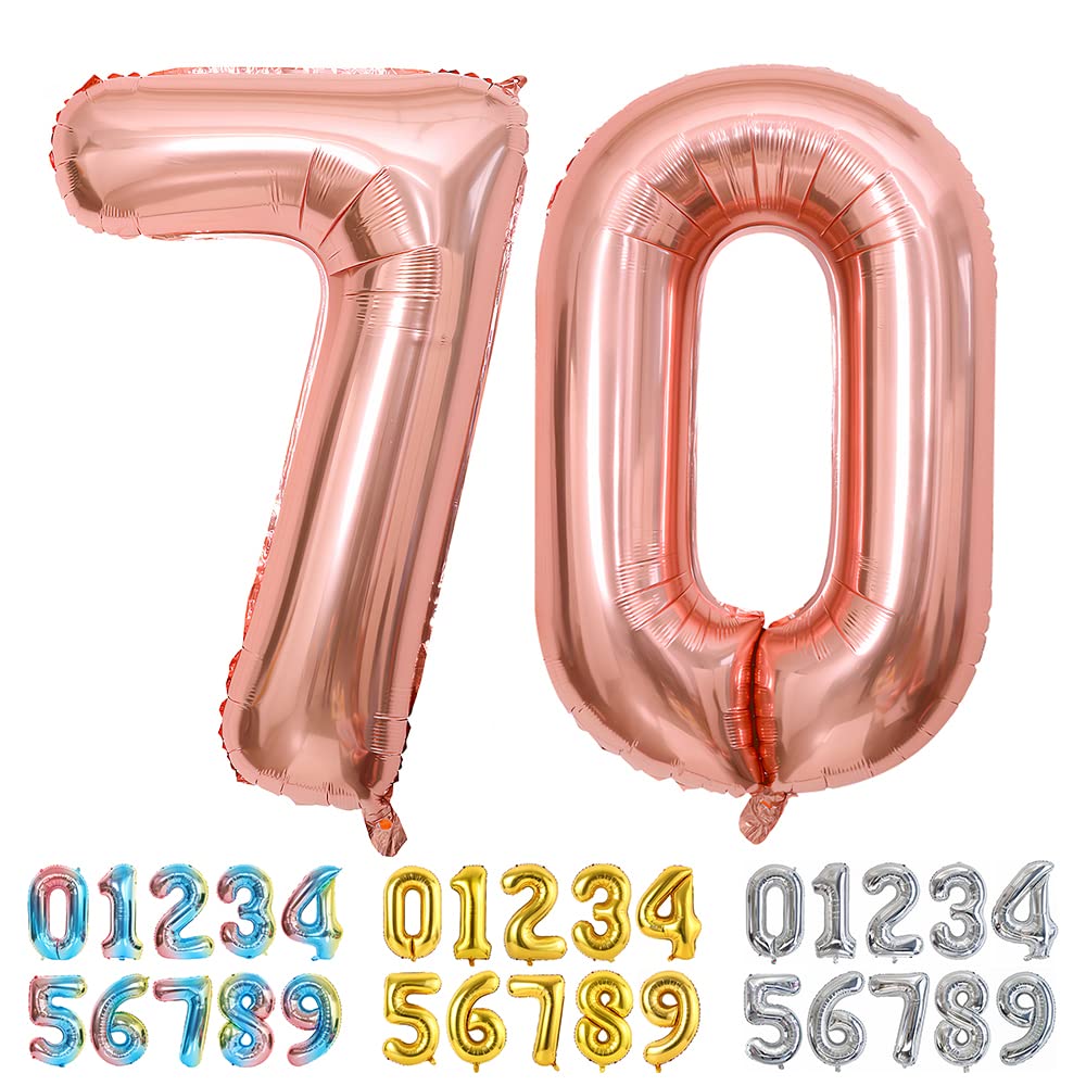 Ponmoo Foil Balloon Number 70 Rosegold, Giant Numbers 0 1 2 3 4 5 6 7 8 9 10-19 20-29 30-39 40-49 50-60-70-80-90-100, Large Balloons for Wedding Anniversary Birthday Party Decoration