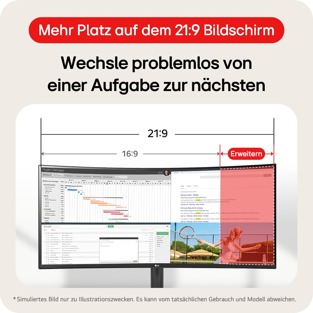 LG, 34 Zoll, UltraWide, 1800R Curved QHD Monitor, 3440 x 1440, 34WR50QK-B.AEU, 21:9, 5ms GtG, 100 Hz, HDR10, 99% sRGB, PBP-Modus, OnScreen Control, AMD FreeSync - Schwarz 2