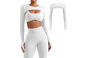 YEOREO Women Crop Top Long Sleeve Bolero Open Front Workout Cropped Shirts Sports Shrug