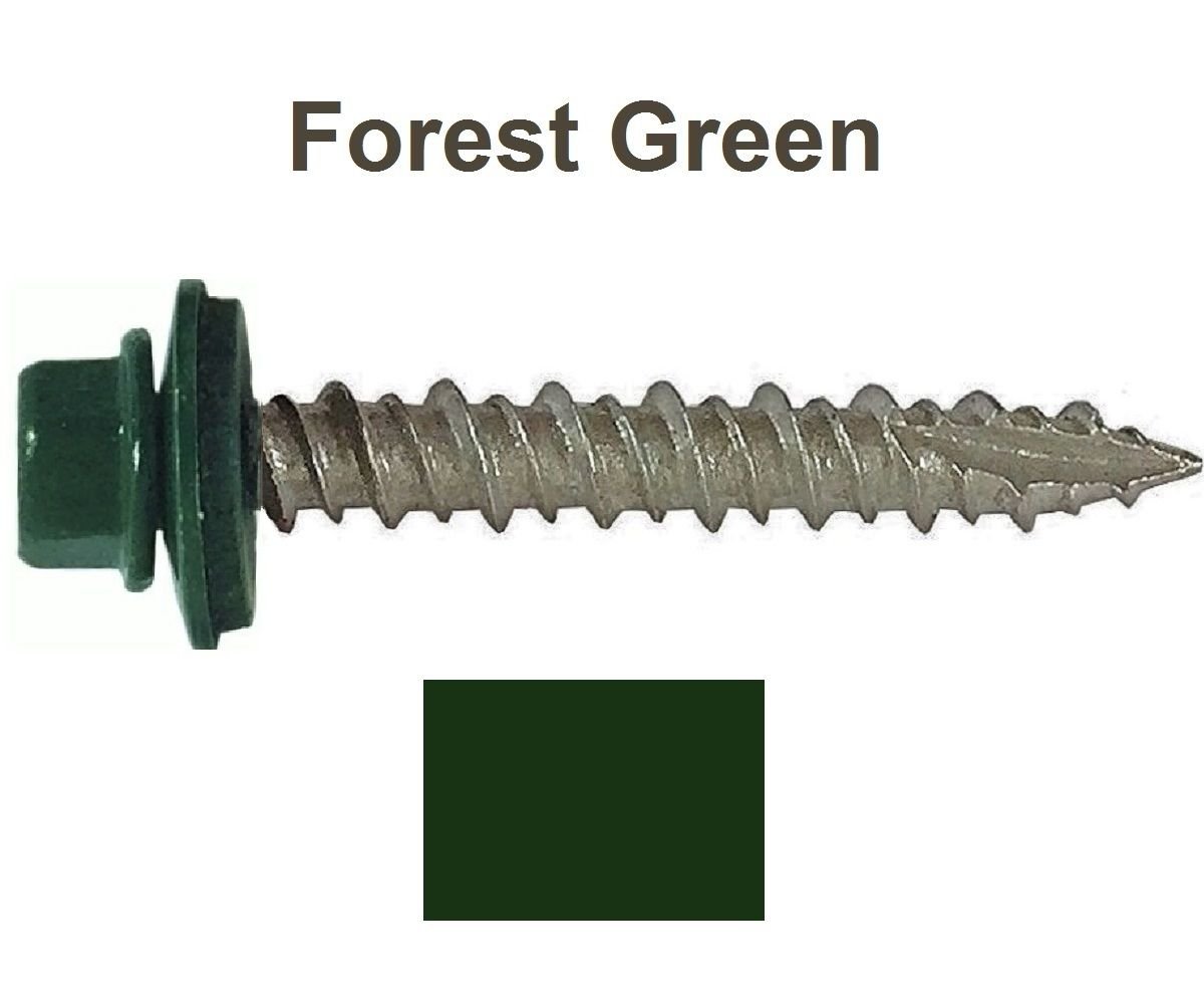 Metal ROOFING SCREWS (750) Screws x 2" IVY GREEN/FOREST GREEN Hex