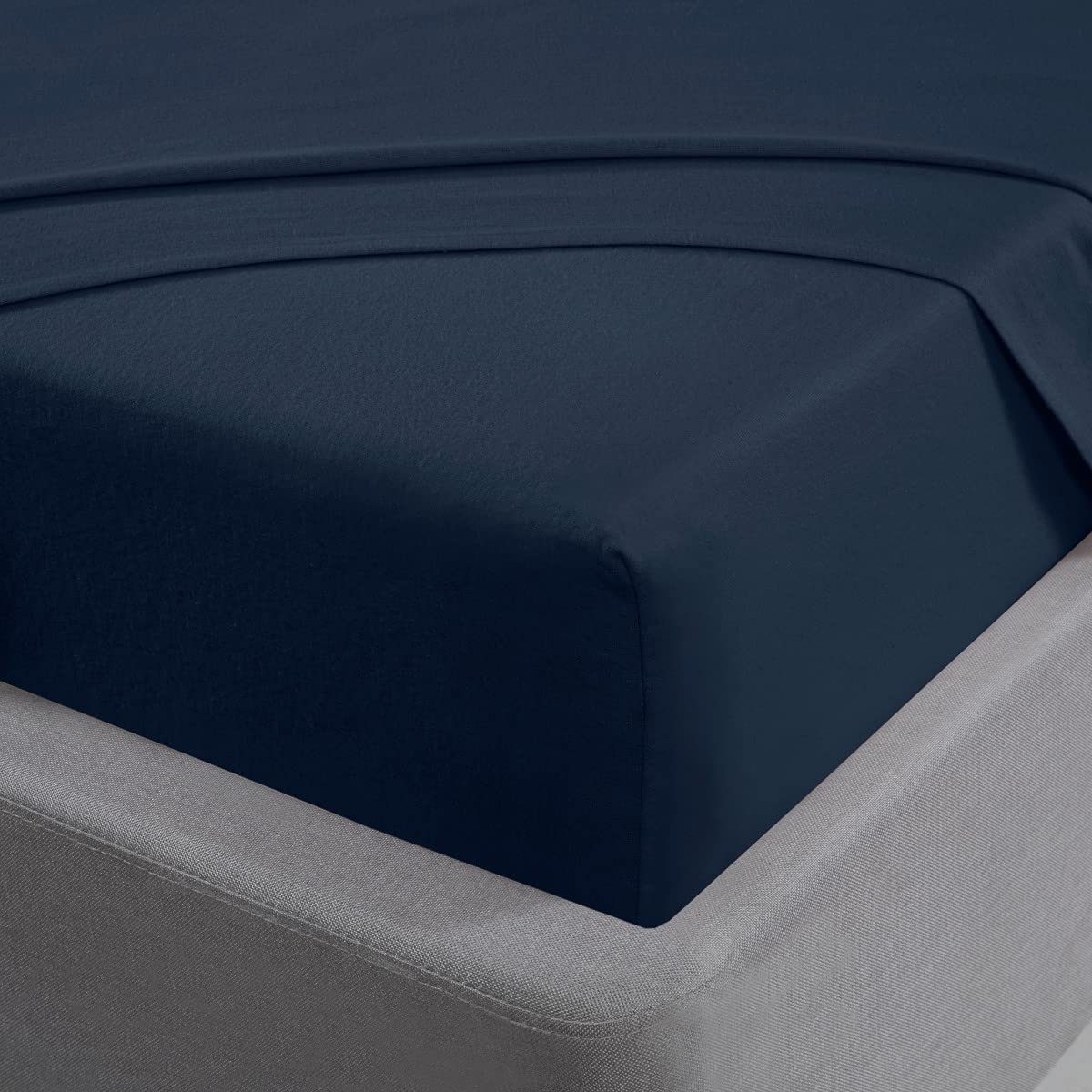 Sleepdown Fitted Sheet 100% Brushed Cotton Flannelette Luxury Bedding Soft Cosy Deep Pocket 32cm 12.6" Bedsheet Bed Linen - Navy Blue - Super King, 5056242834793